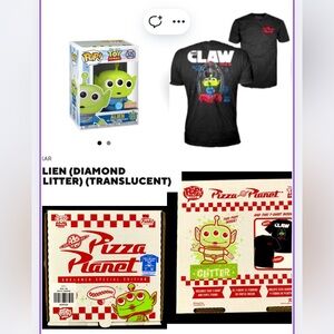 Vaulted BoxLunch Ltd Exclu PizzaPlanet/Claw Adult Tee & GlitterTranslu Alien Pop